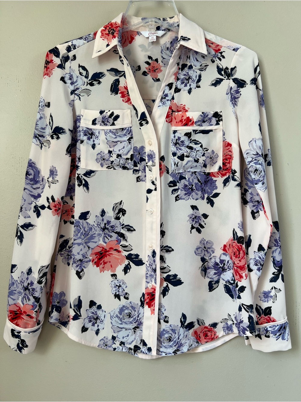 Candie's Vintage-Inspired Floral Long Sleeve Button-Down Blouse SZ XS